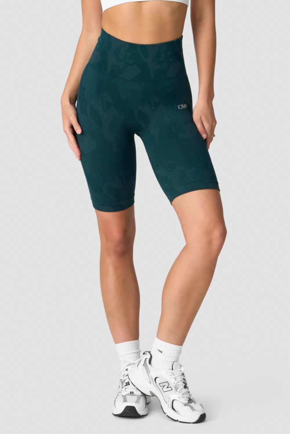 Women ICIW Camo Seamless Biker Shorts Dk Teal