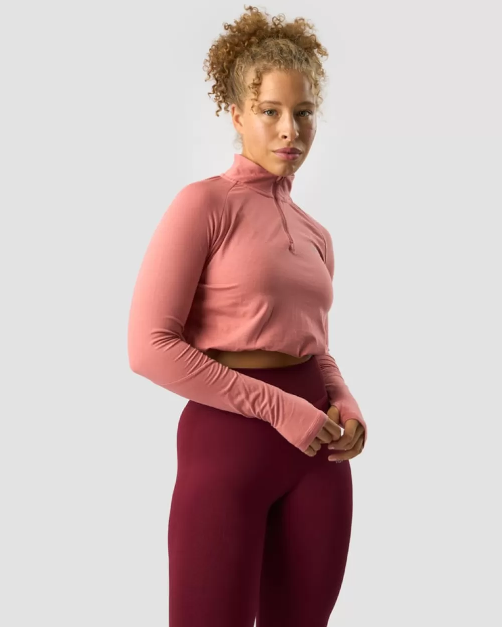 Women ICIW Define Cropped 1/4 Zip Adjustable Dk Rose