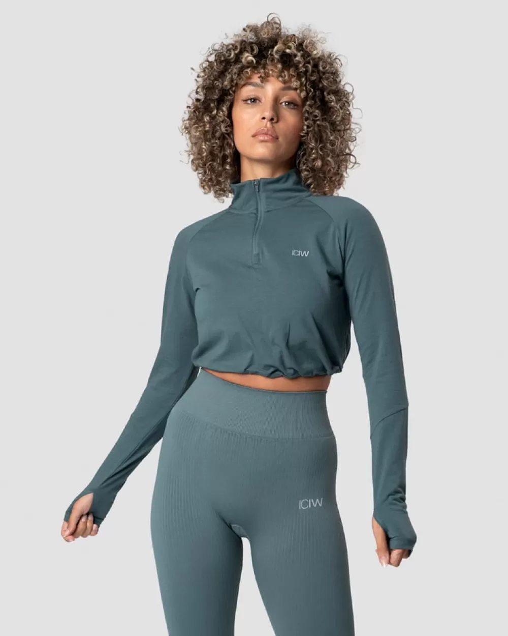 Women ICIW Define Cropped 1/4 Zip Adjustable Jungle Green