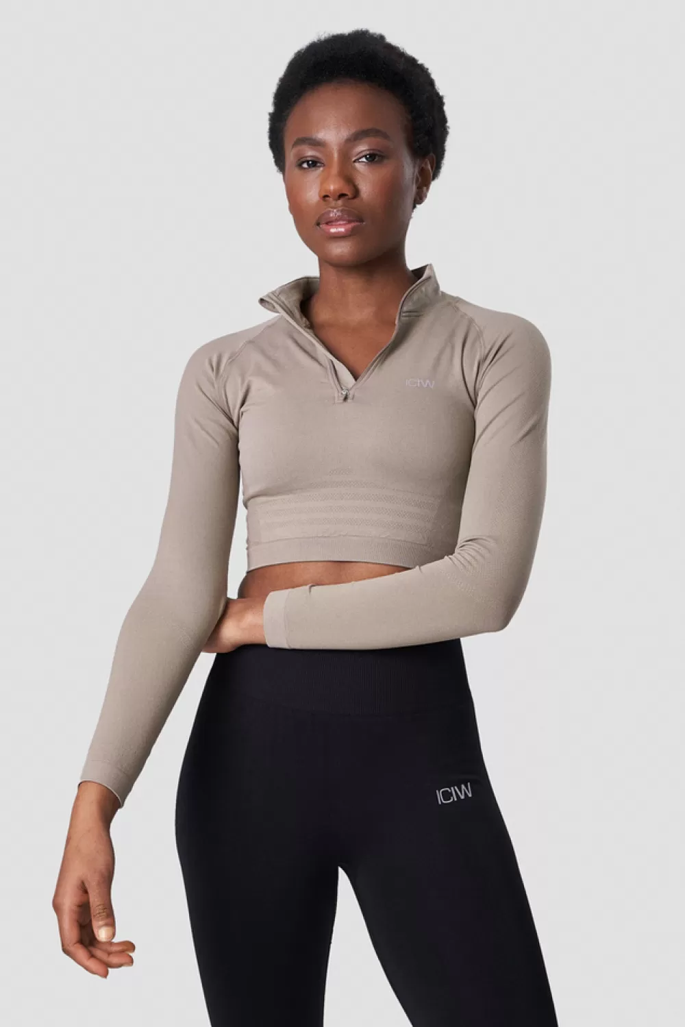 Women ICIW Define Cropped 1/4 Zip Taupe