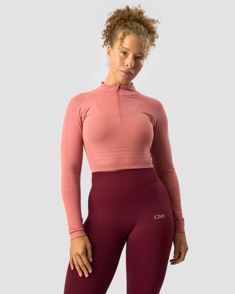 Women ICIW Define Seamless Cropped 1/4 Zip Dk Rose