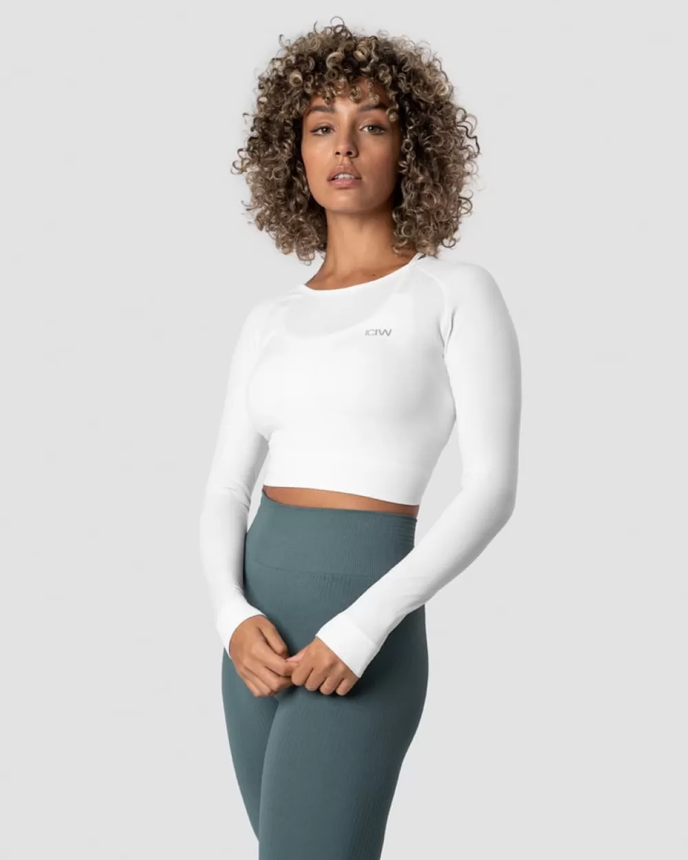 Women ICIW Define Seamless LS Crop Top White Wmn