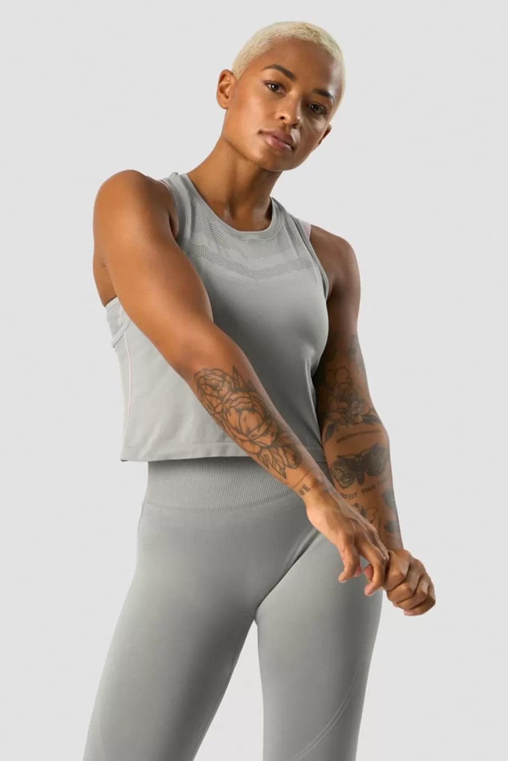 Women ICIW Deluxe Seamless Cropped Tank Top Grey