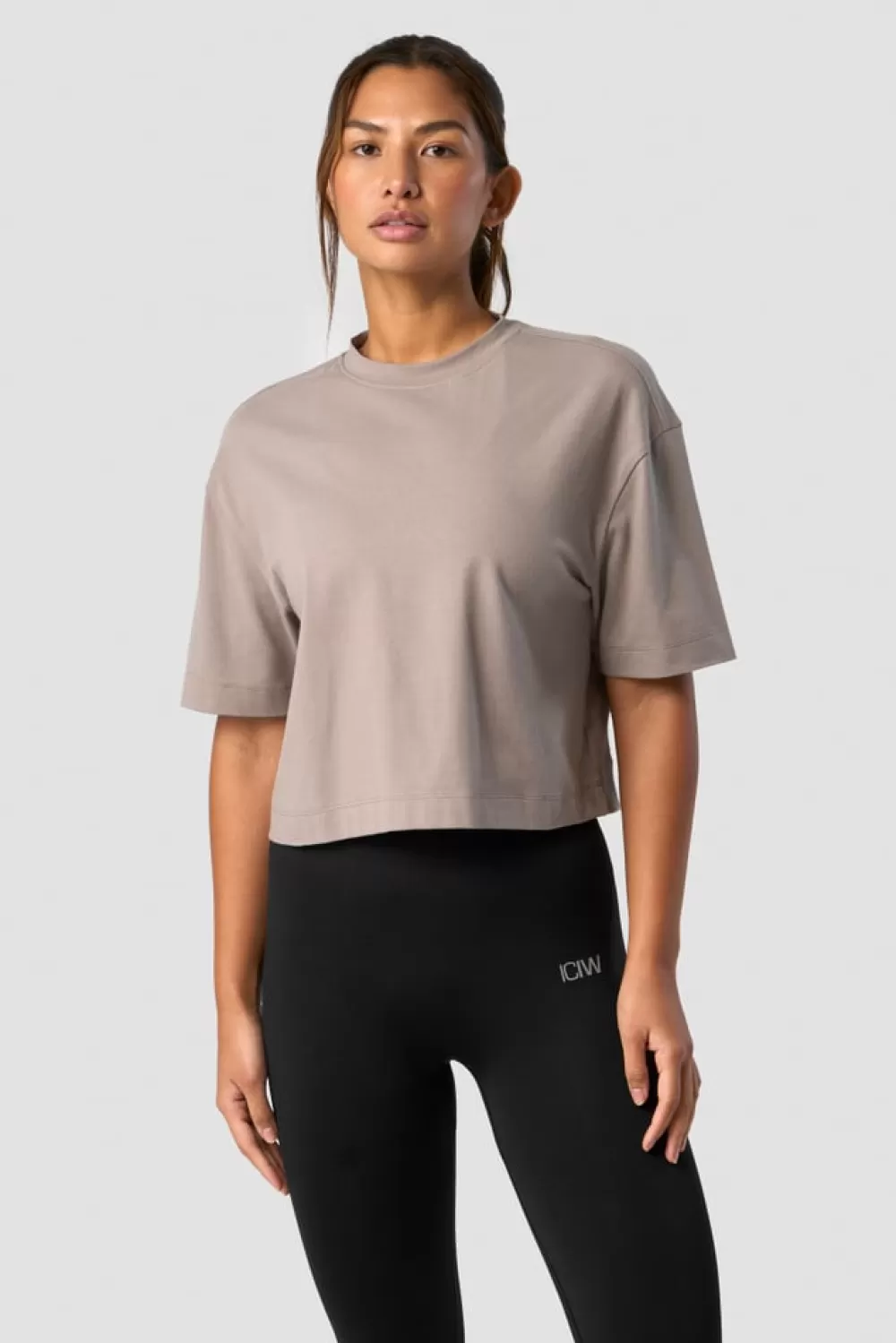 Women ICIW Everyday Cotton Cropped T-shirt Greige