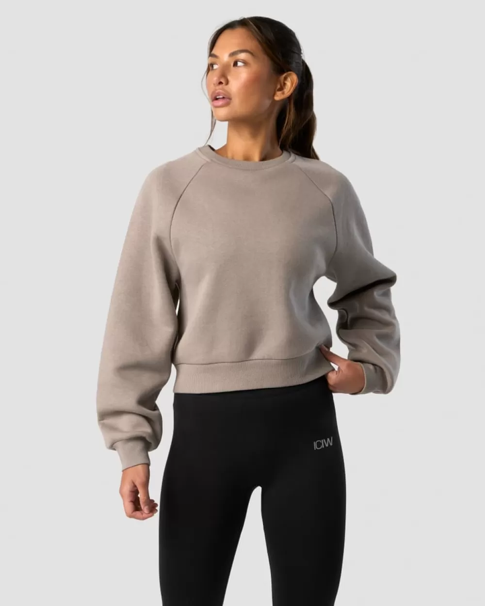 Women ICIW Everyday Cropped Crewneck Greige