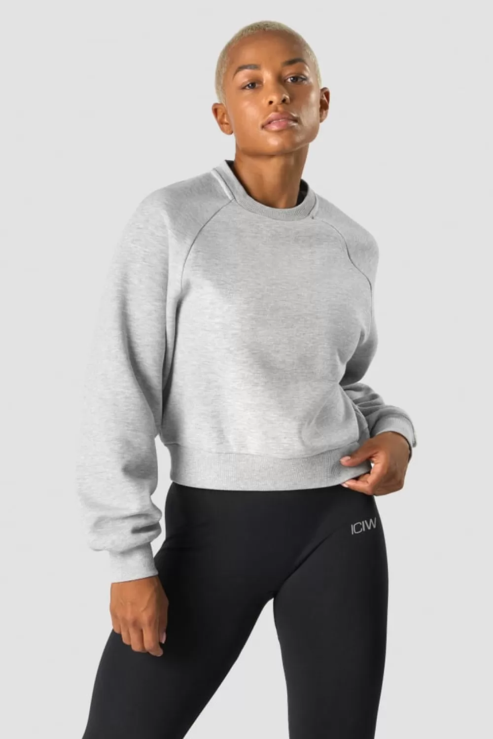 Women ICIW Everyday Cropped Crewneck Light Grey Melange