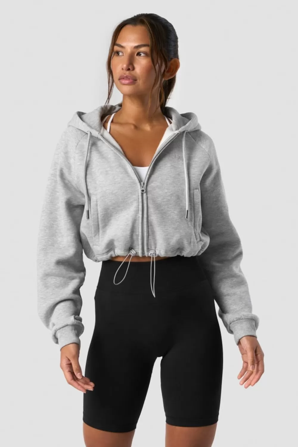 Women ICIW Everyday Cropped Zip Hoodie Wmn Light Grey Melange