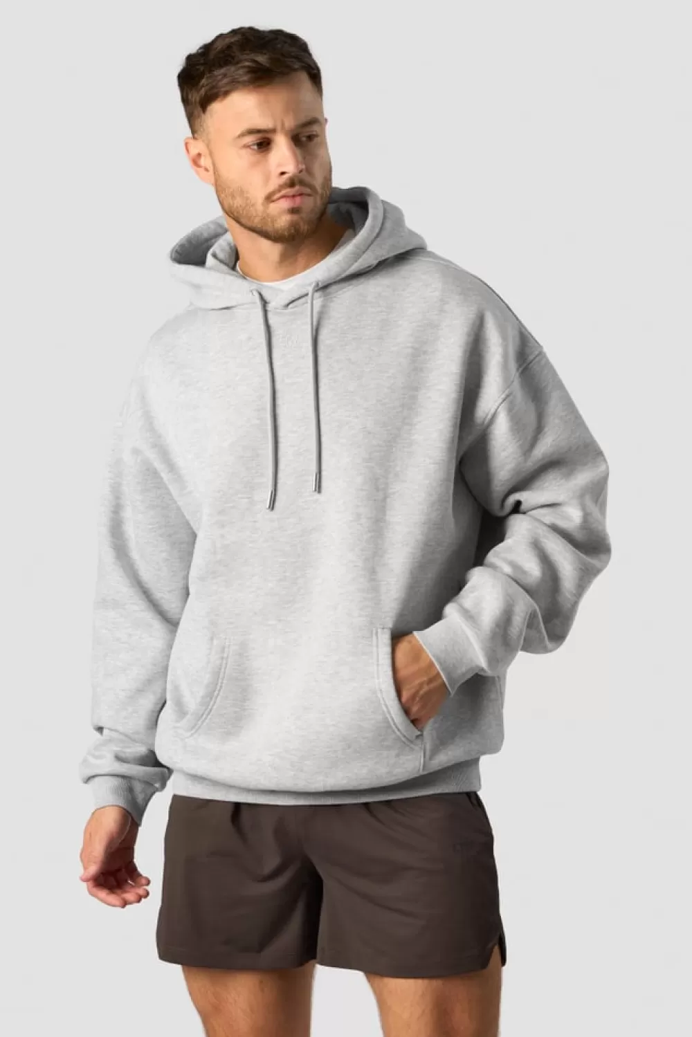 Women ICIW Everyday Relaxed Hoodie Center Logo Men Light Grey Melange