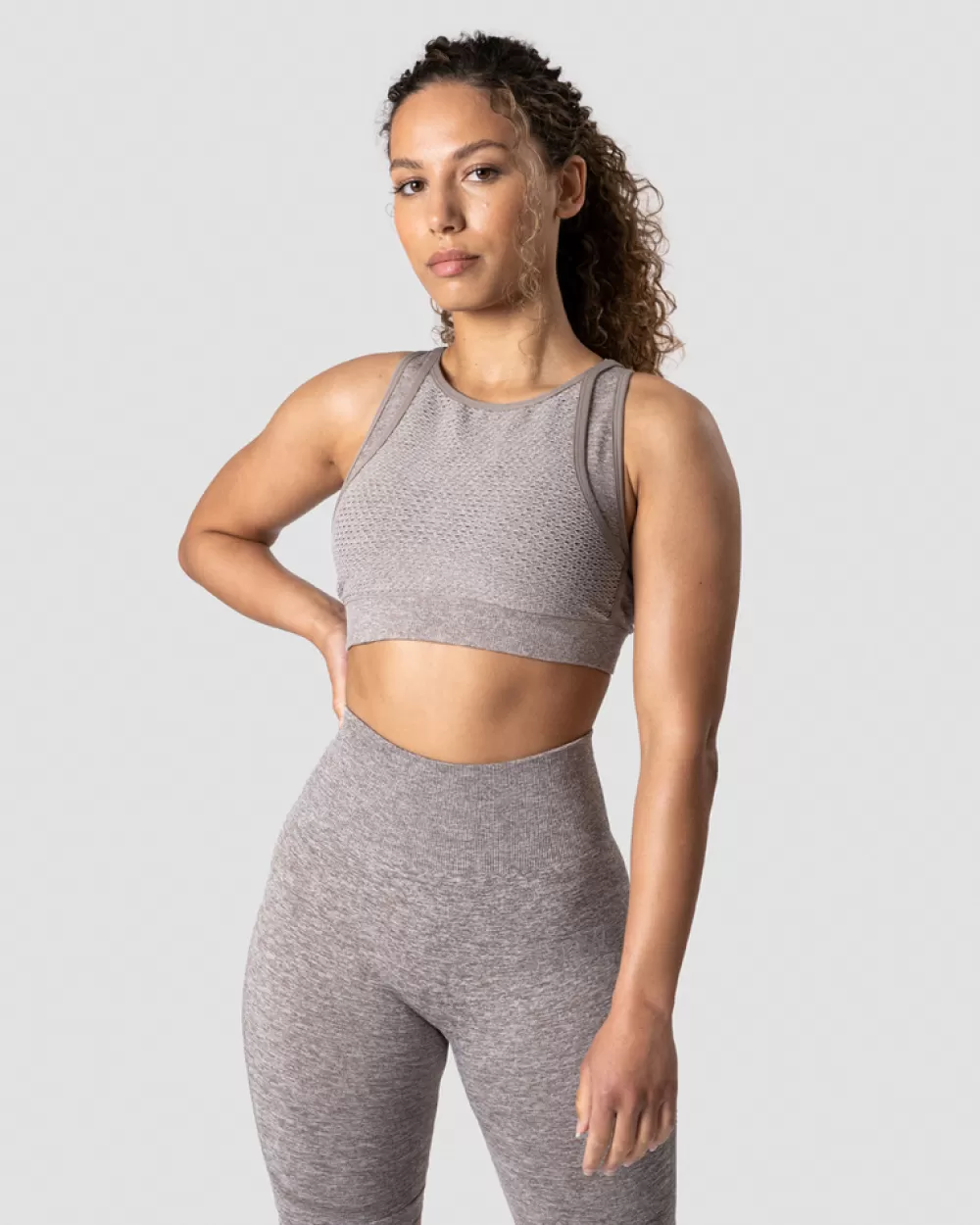 Women ICIW Queen Mesh Icon Sports Bra Khaki Melange