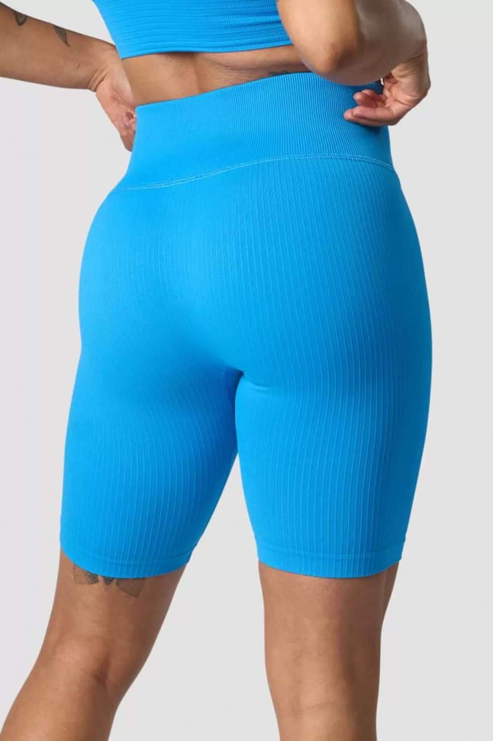 Women ICIW Ribbed Define Seamless Biker Shorts Azure Blue