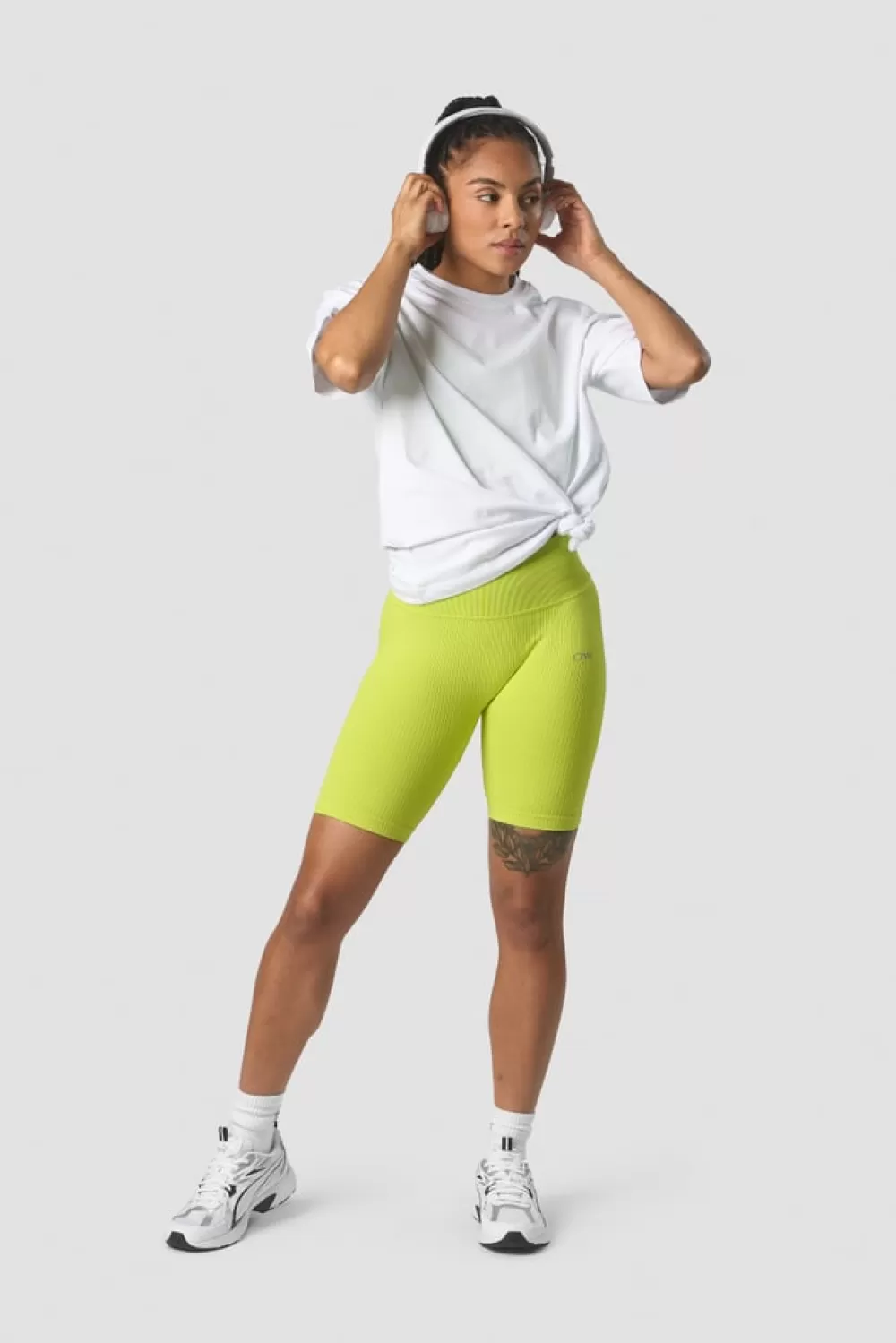 Women ICIW Ribbed Define Seamless Biker Shorts Lime Green