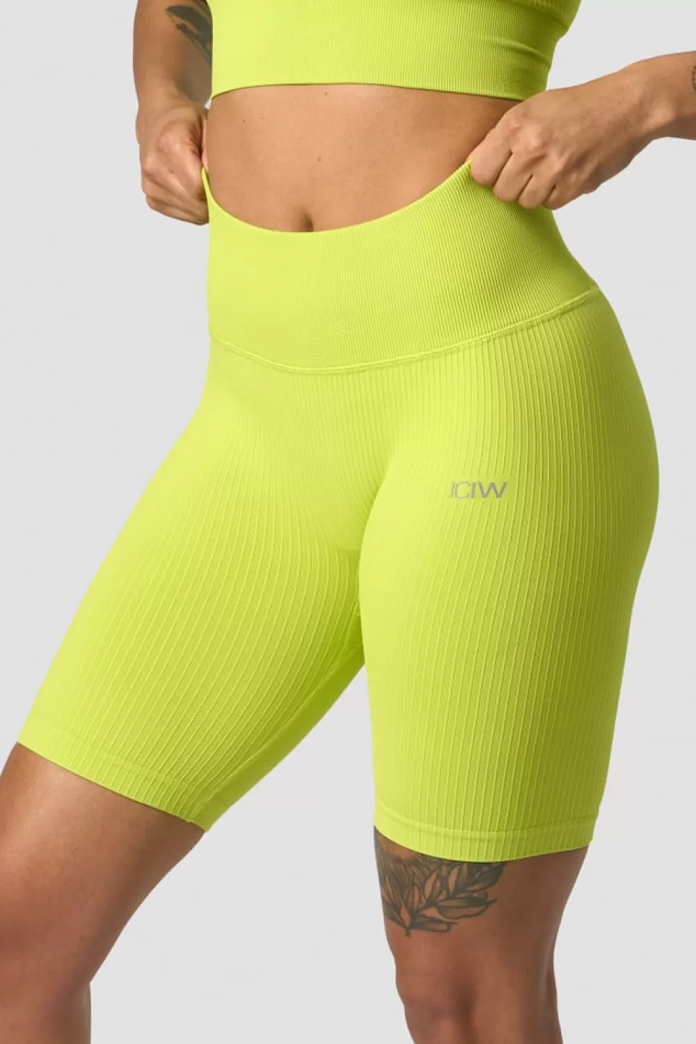 Women ICIW Ribbed Define Seamless Biker Shorts Lime Green