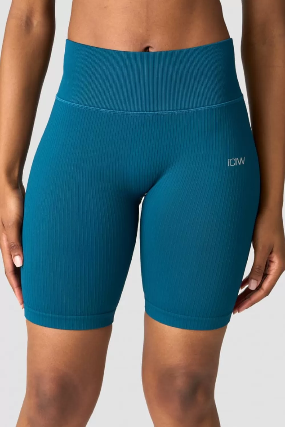 Women ICIW Ribbed Define Seamless Biker Shorts Teal Blue