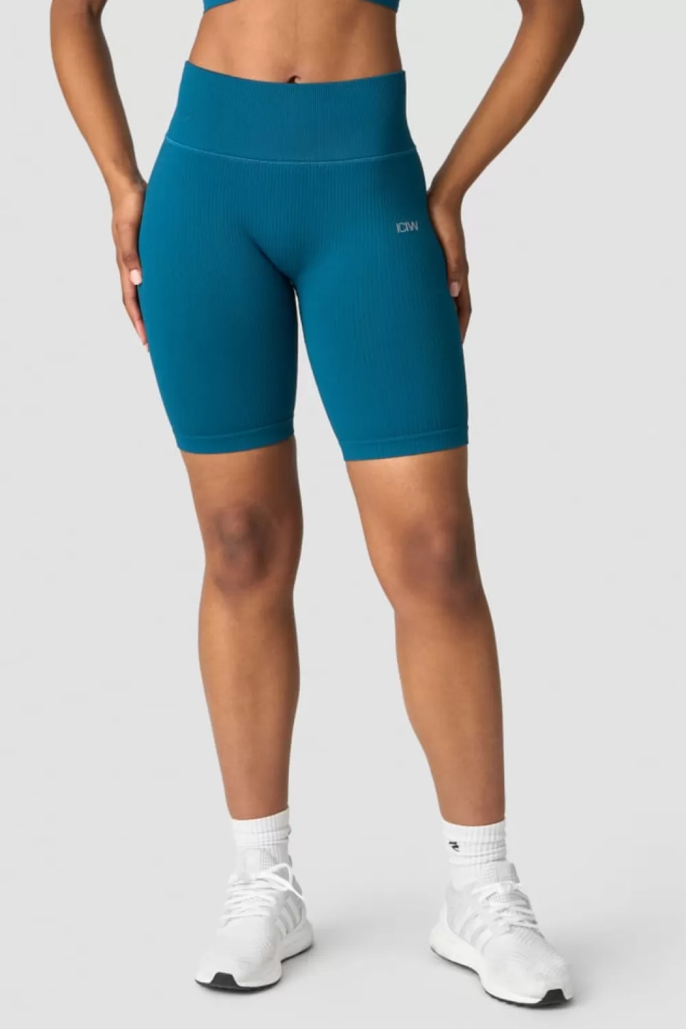 Women ICIW Ribbed Define Seamless Biker Shorts Teal Blue