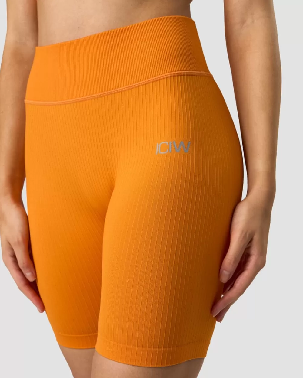 Women ICIW Ribbed Define Seamless Biker Shorts Wmn Bright Orange