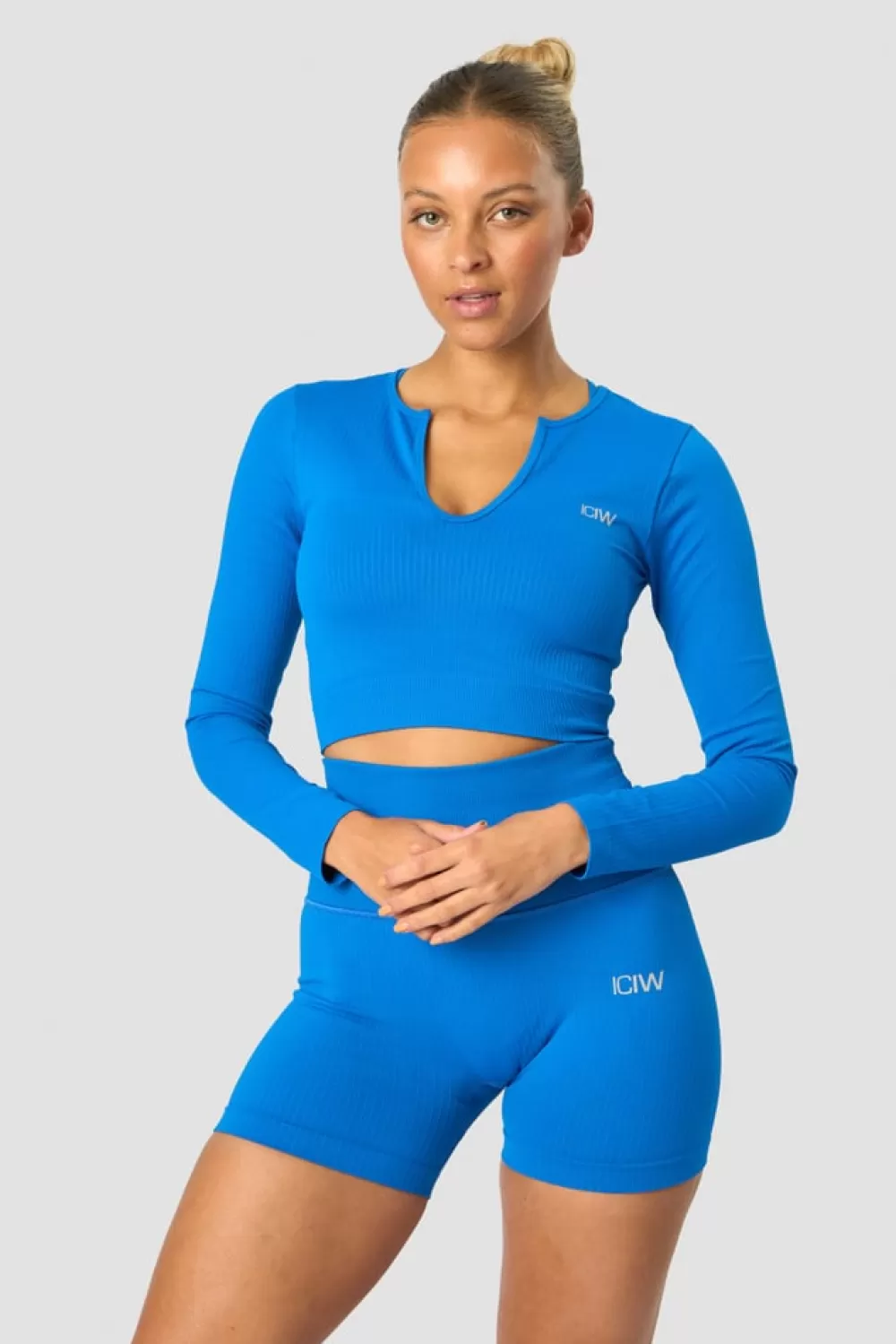 Women ICIW Ribbed Define Seamless Cropped Long Sleeve Cobalt Blue