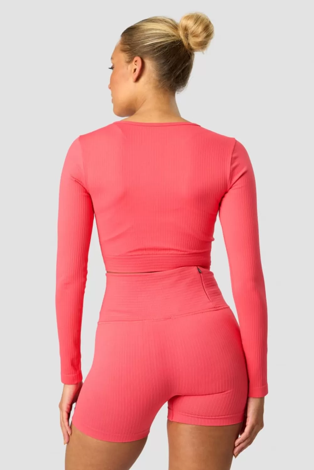 Women ICIW Ribbed Define Seamless Cropped Long Sleeve Coral Red