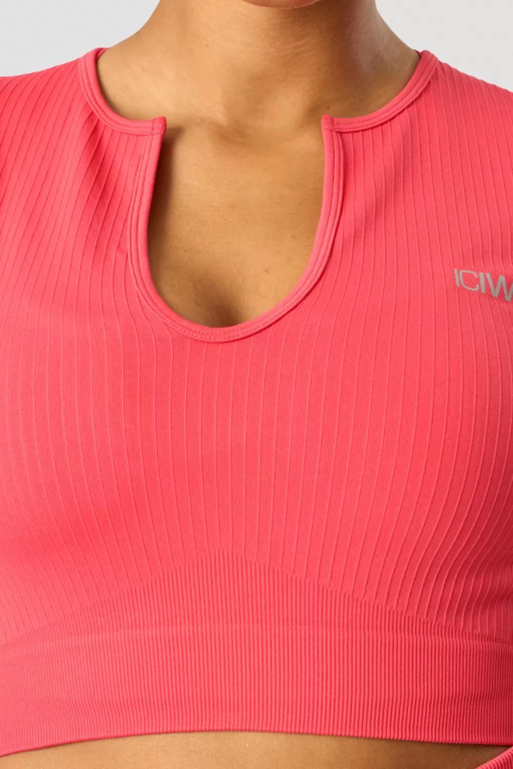 Women ICIW Ribbed Define Seamless Cropped T-shirt Coral Red