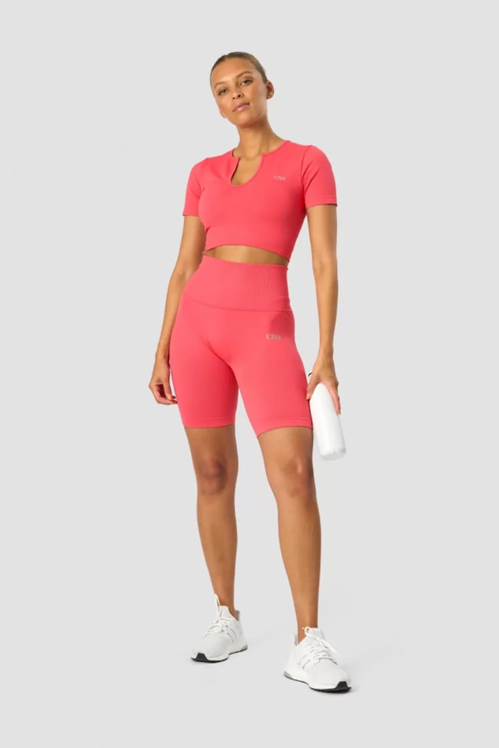 Women ICIW Ribbed Define Seamless Cropped T-shirt Coral Red