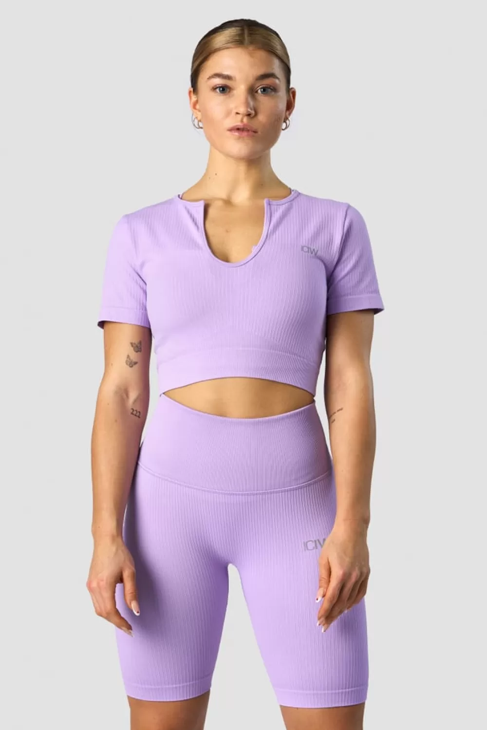 Women ICIW Ribbed Define Seamless Cropped T-shirt Lavender