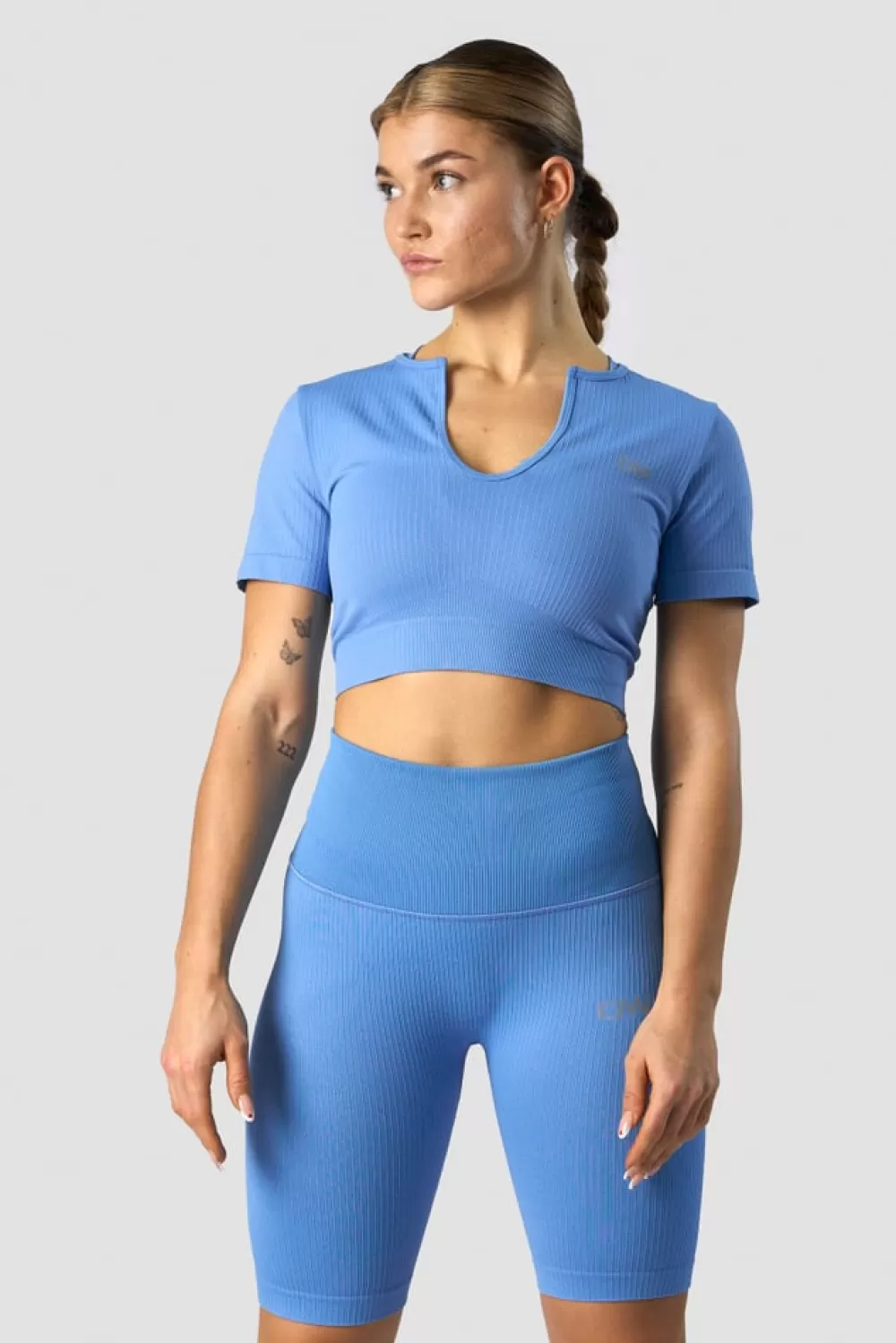 Women ICIW Ribbed Define Seamless Cropped T-shirt Pacific Blue