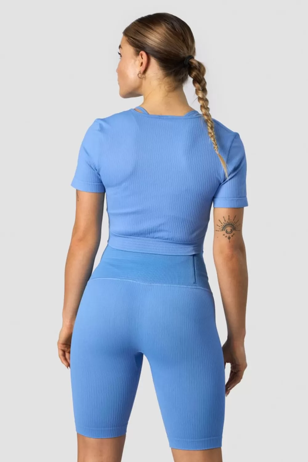 Women ICIW Ribbed Define Seamless Cropped T-shirt Pacific Blue