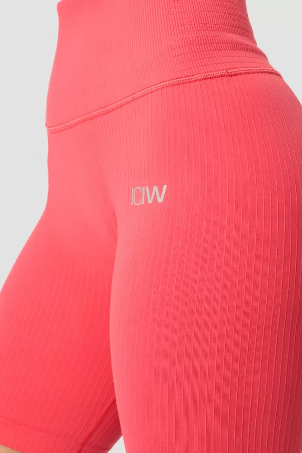 Women ICIW Ribbed Define Seamless Pocket Biker Shorts Coral Red
