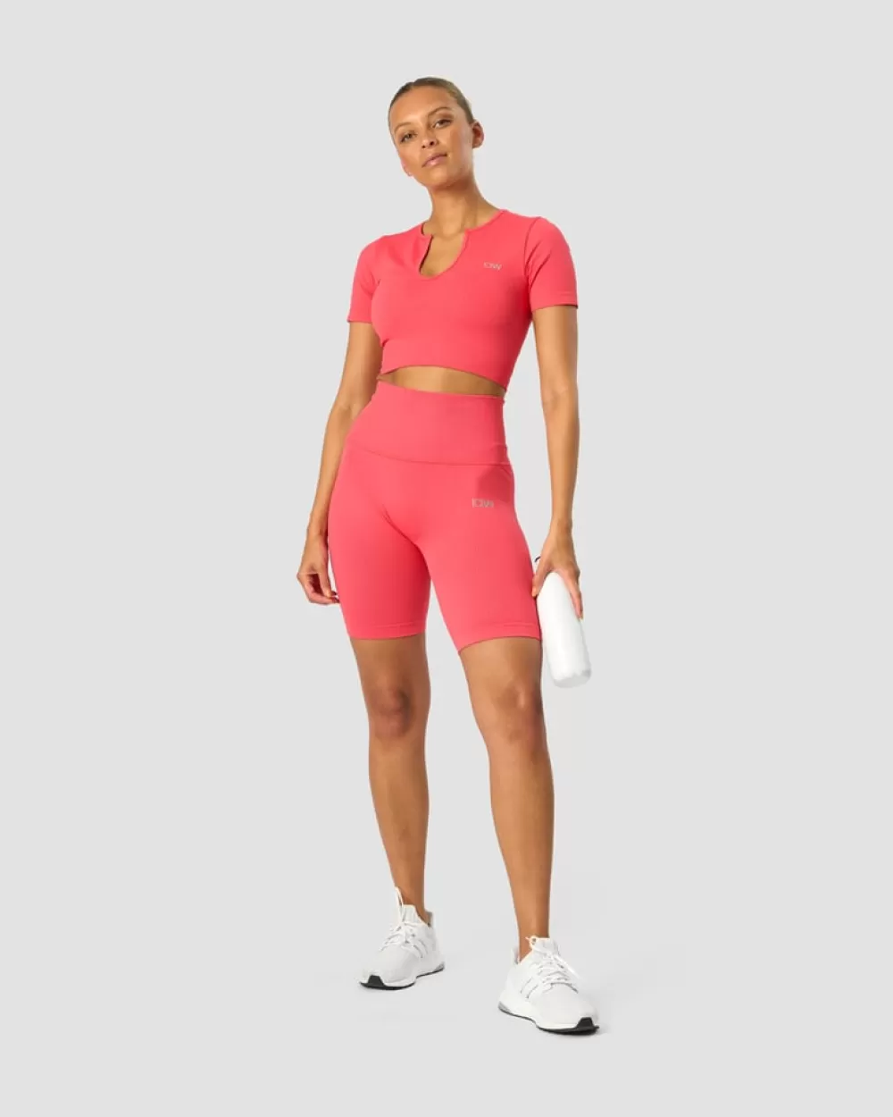 Women ICIW Ribbed Define Seamless Pocket Biker Shorts Coral Red