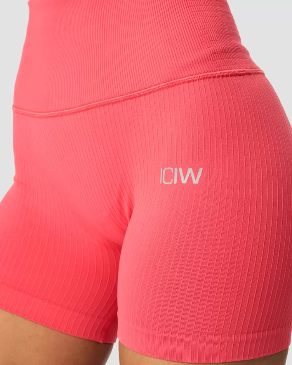 Women ICIW Ribbed Define Seamless Pocket Shorts Coral Red