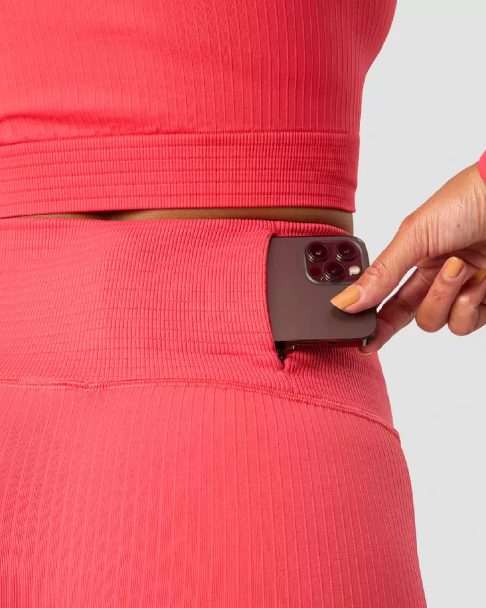 Women ICIW Ribbed Define Seamless Pocket Shorts Coral Red