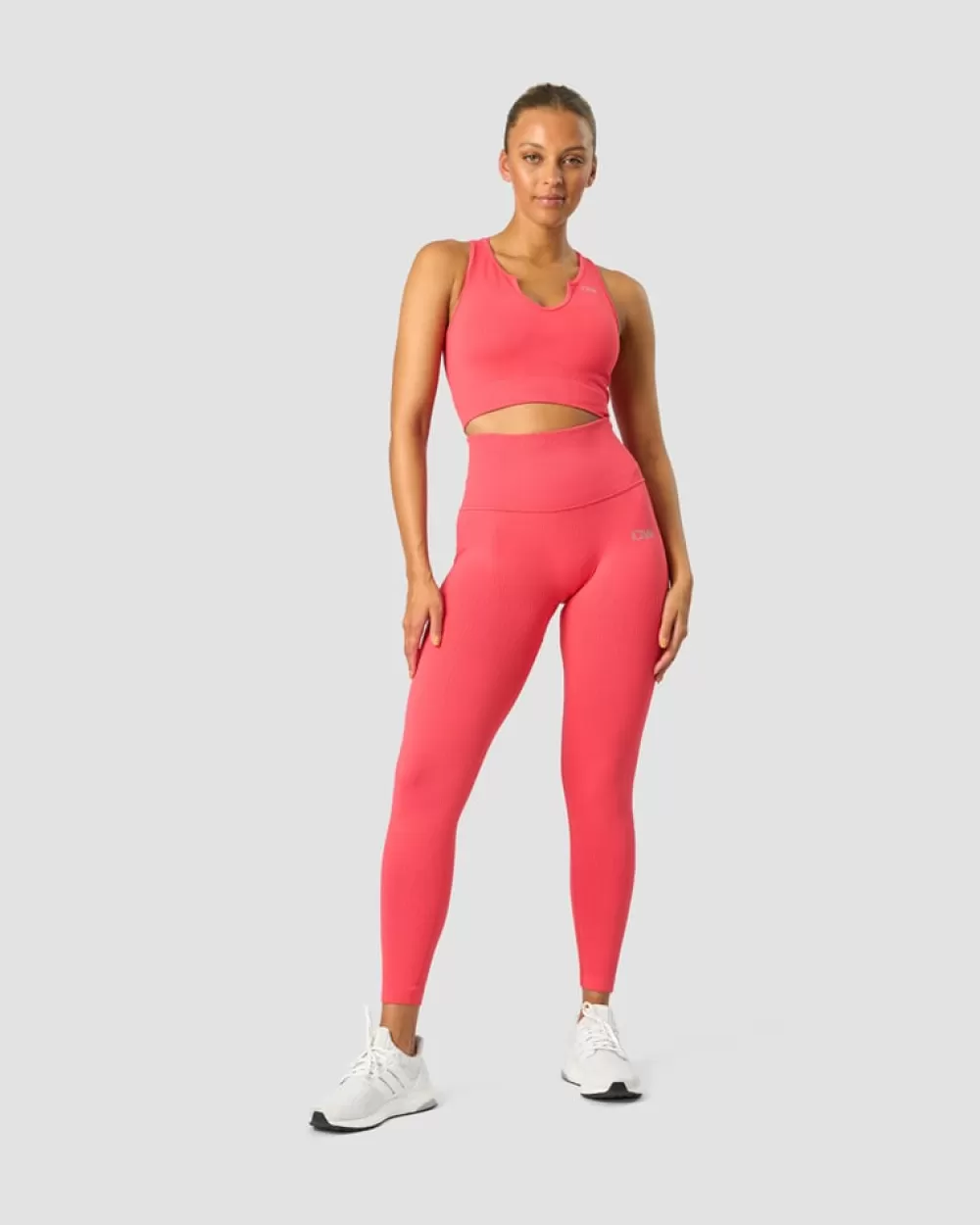Women ICIW Ribbed Define Seamless Pocket Tights Coral Red