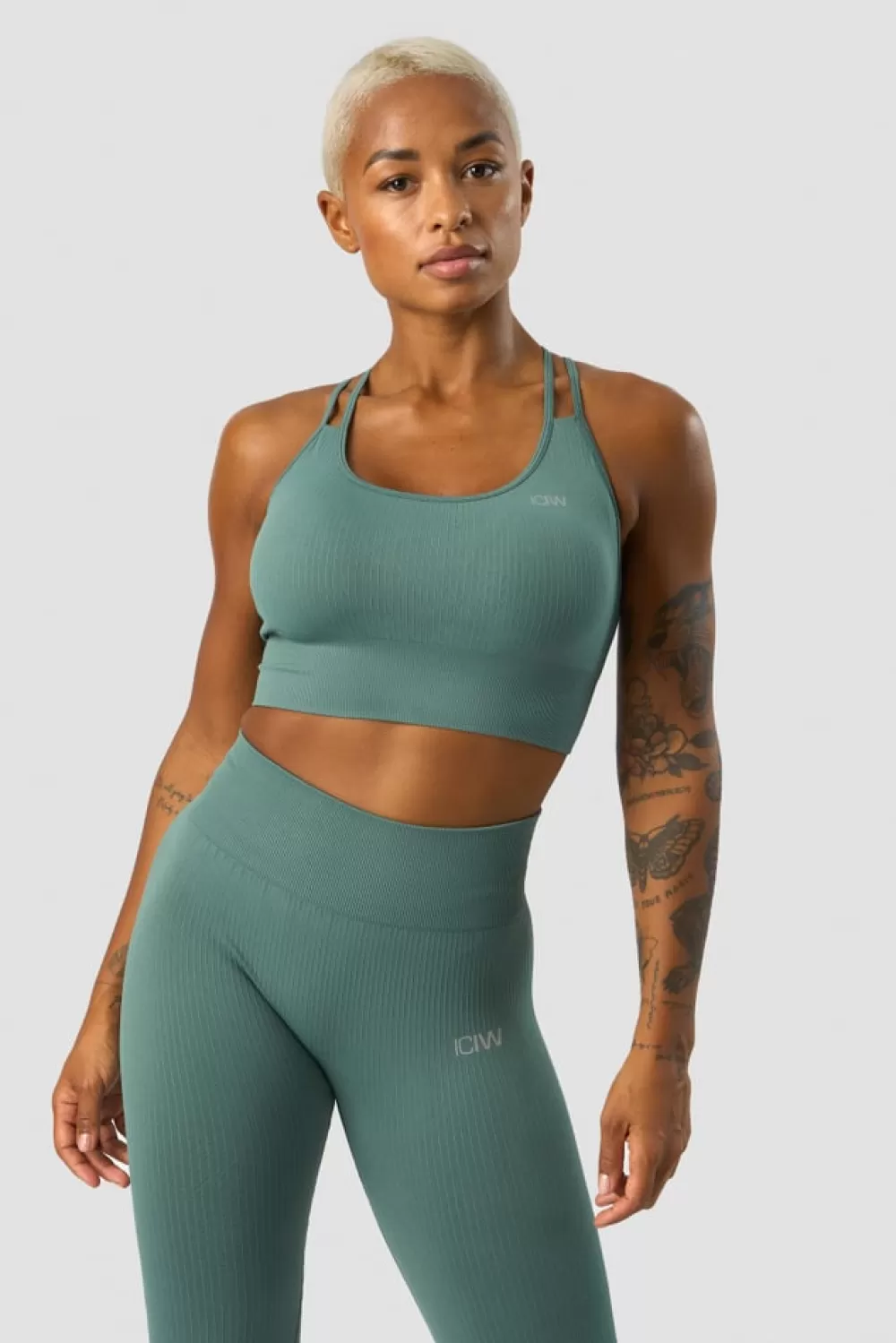 Women ICIW Ribbed Define Seamless Sports Bra Sea Green