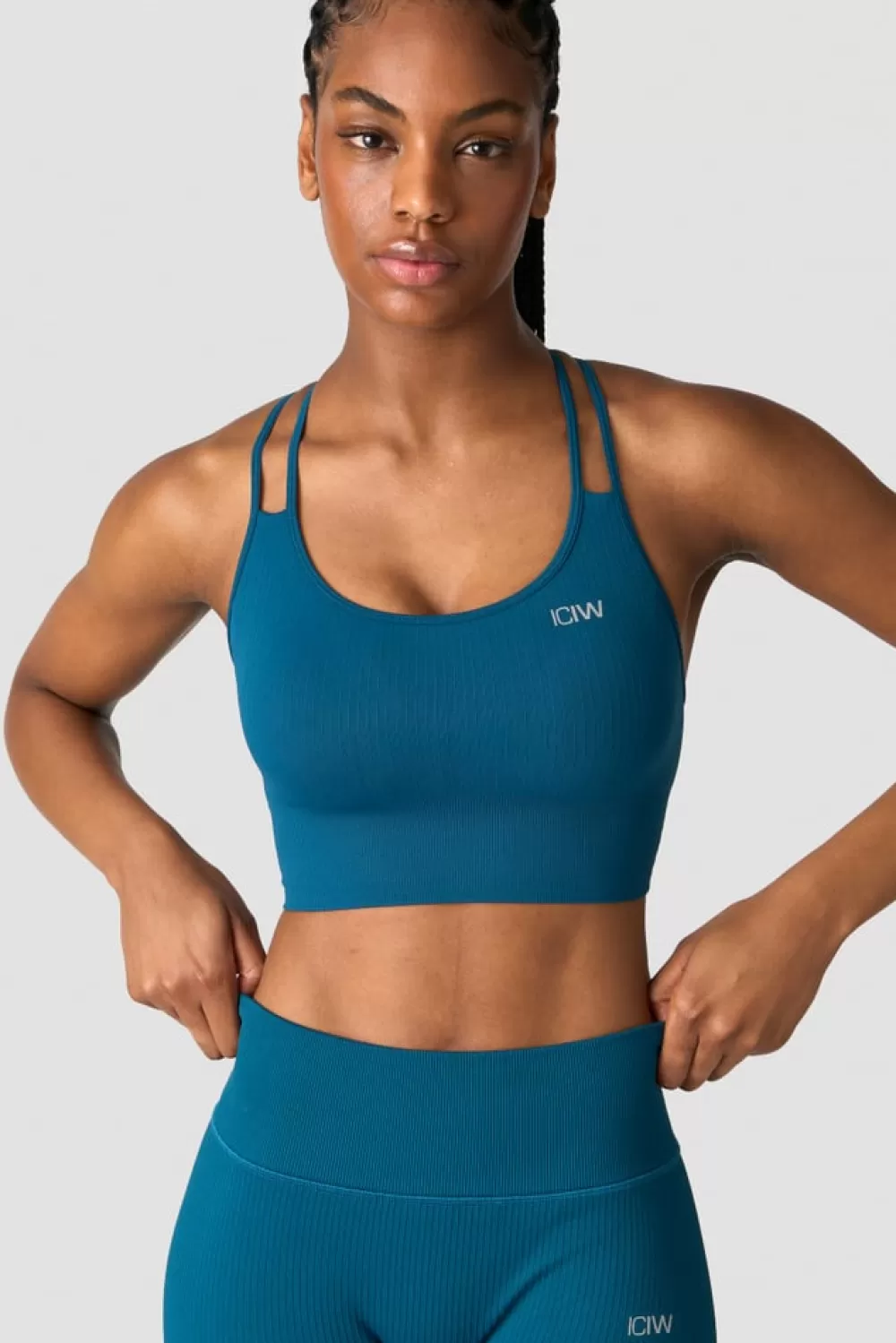 Women ICIW Ribbed Define Seamless Sports Bra Teal Blue