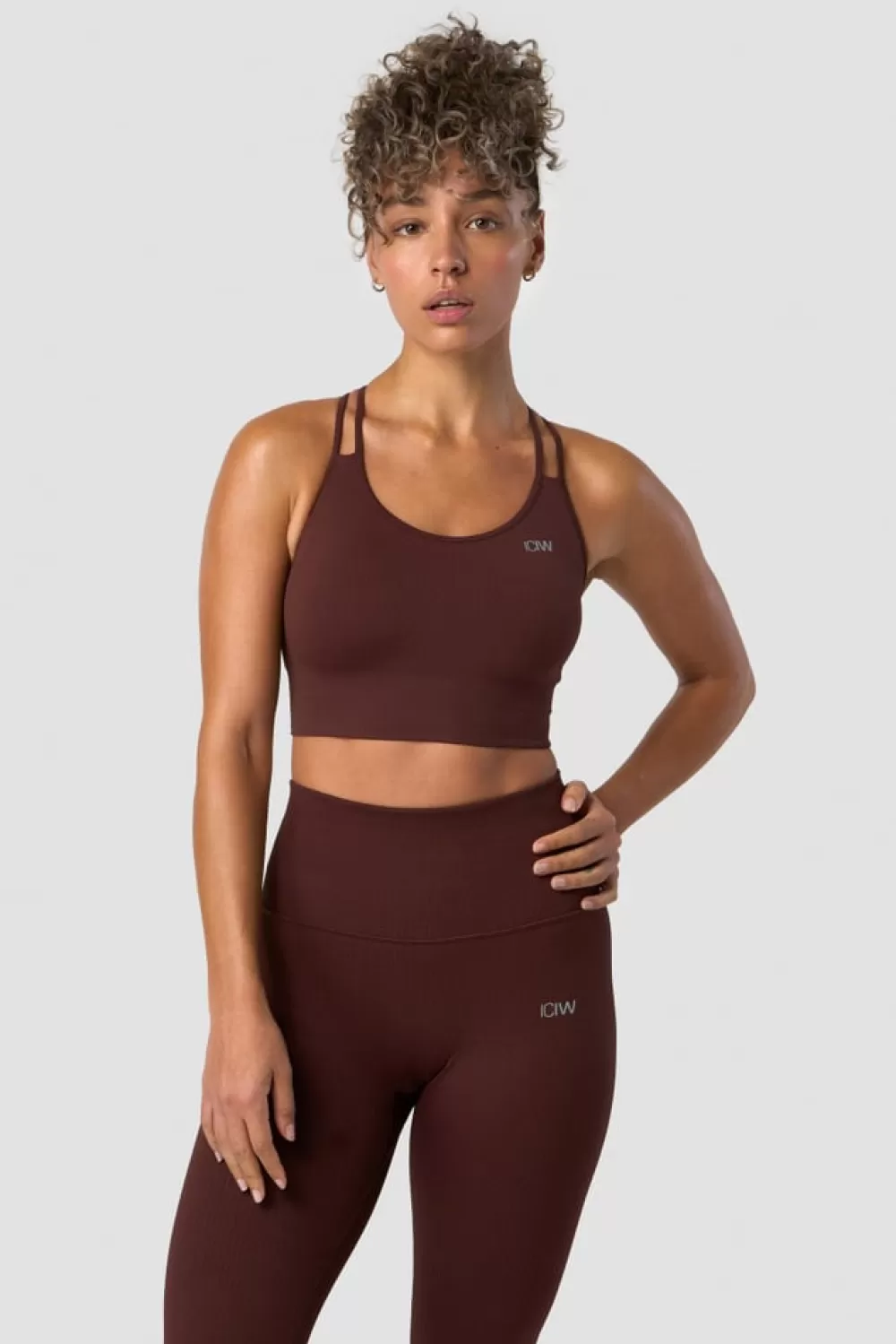 Women ICIW Ribbed Define Seamless Sports Bra Warm Brown