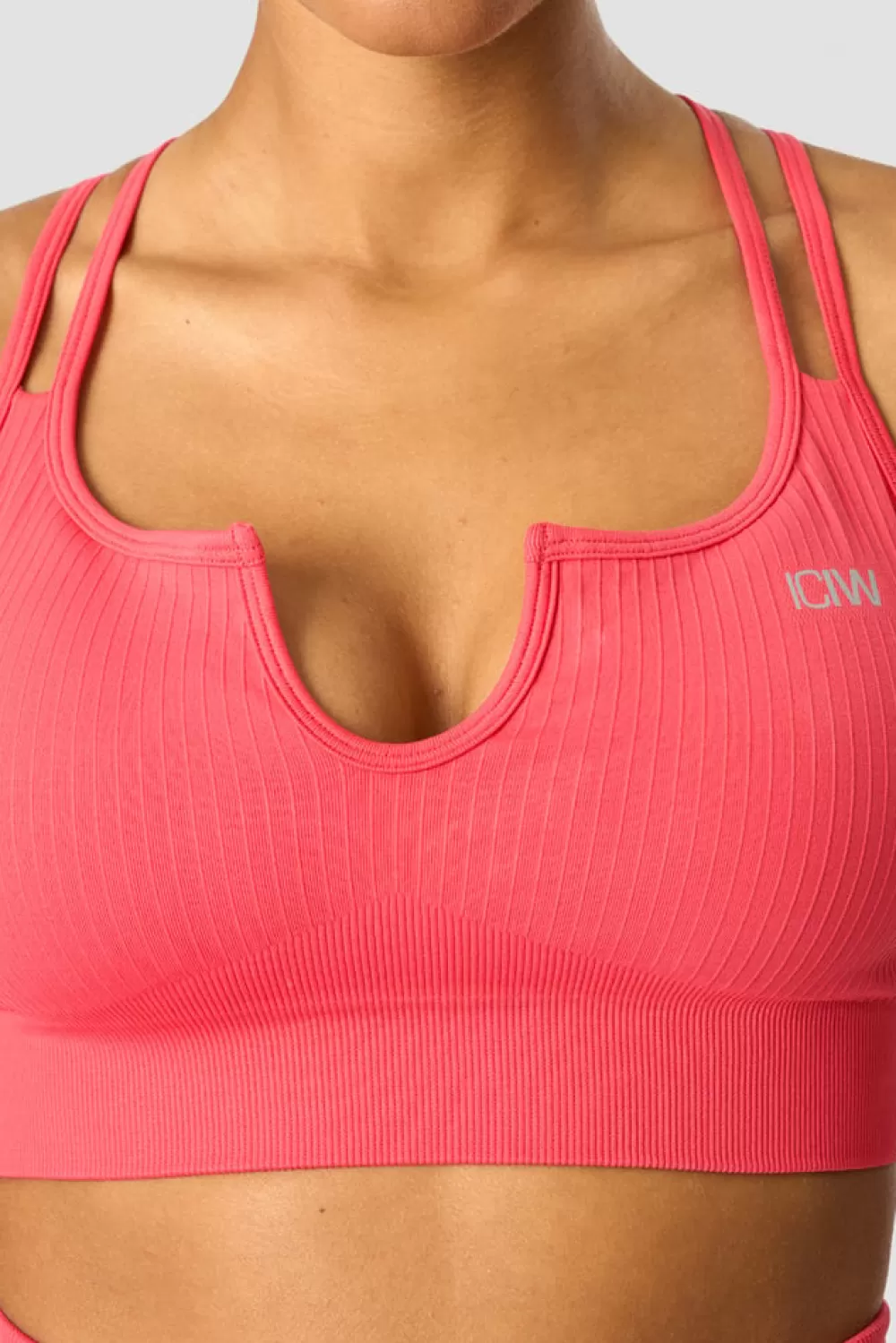 Women ICIW Ribbed Define Seamless Strappy Bra Coral Red