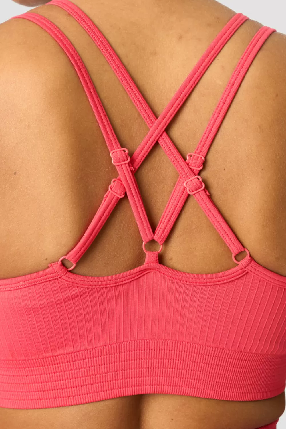 Women ICIW Ribbed Define Seamless Strappy Bra Coral Red