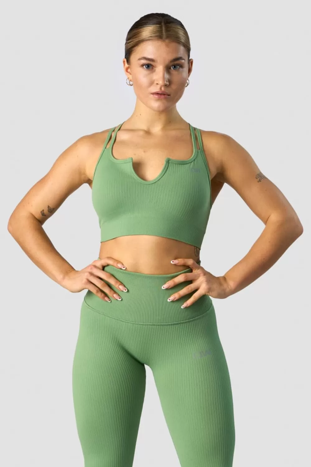 Women ICIW Ribbed Define Seamless Strappy Bra Light Green