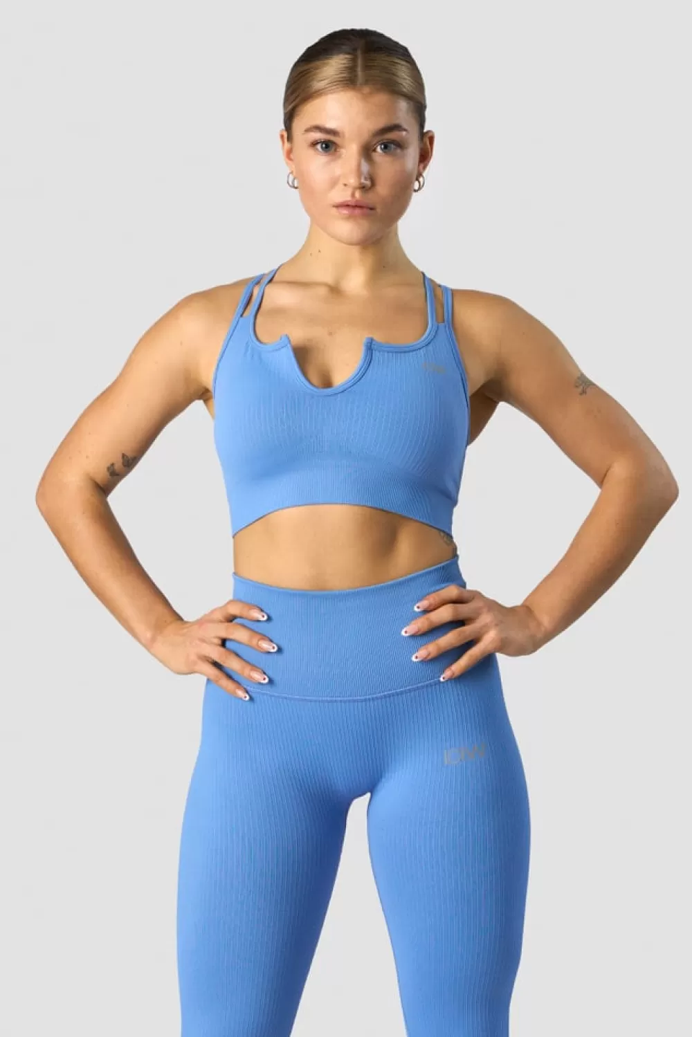 Women ICIW Ribbed Define Seamless Strappy Bra Pacific Blue