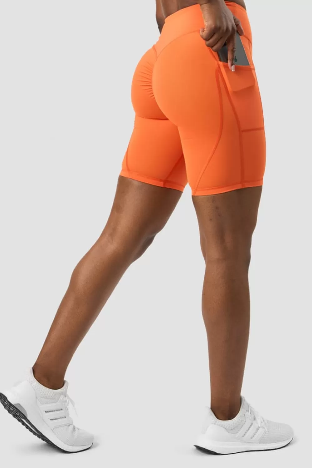 Women ICIW Scrunch V-shape Pocket Biker Shorts Orange