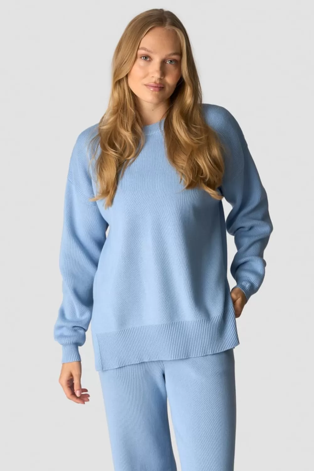 Women ICIW Soft Knit Oversized Crewneck Light Blue