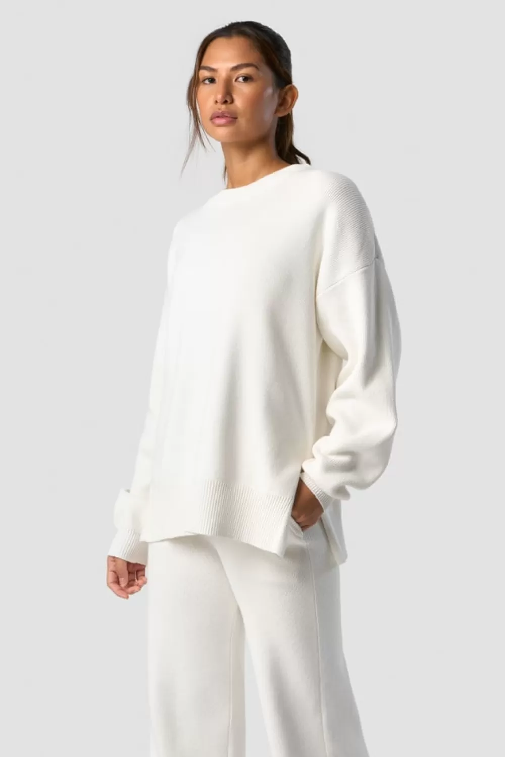 Women ICIW Soft Knit Oversized Crewneck White