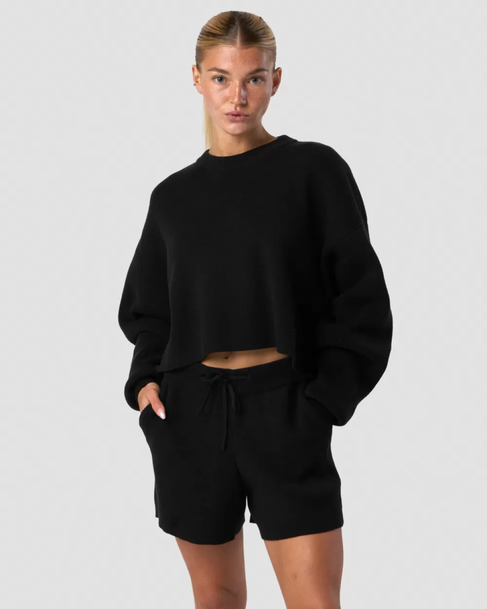 Women ICIW Soft Knit Oversized Cropped Crewneck Black