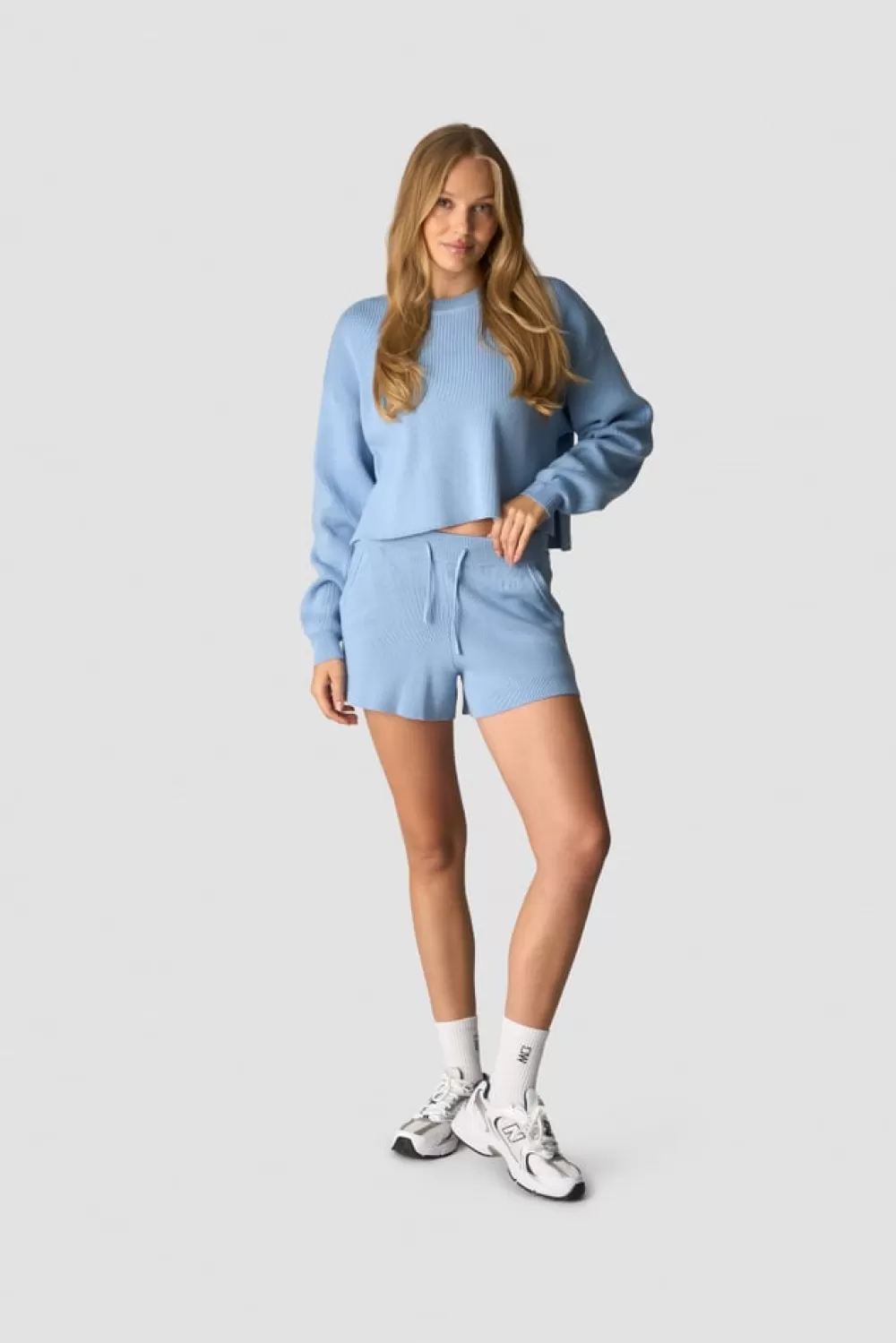 Women ICIW Soft Knit Oversized Cropped Crewneck Light Blue