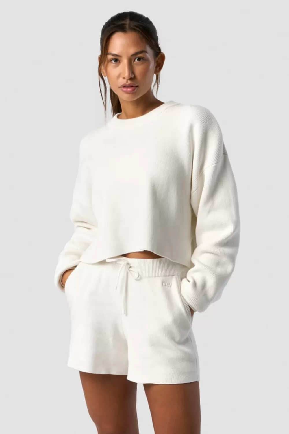 Women ICIW Soft Knit Oversized Cropped Crewneck White