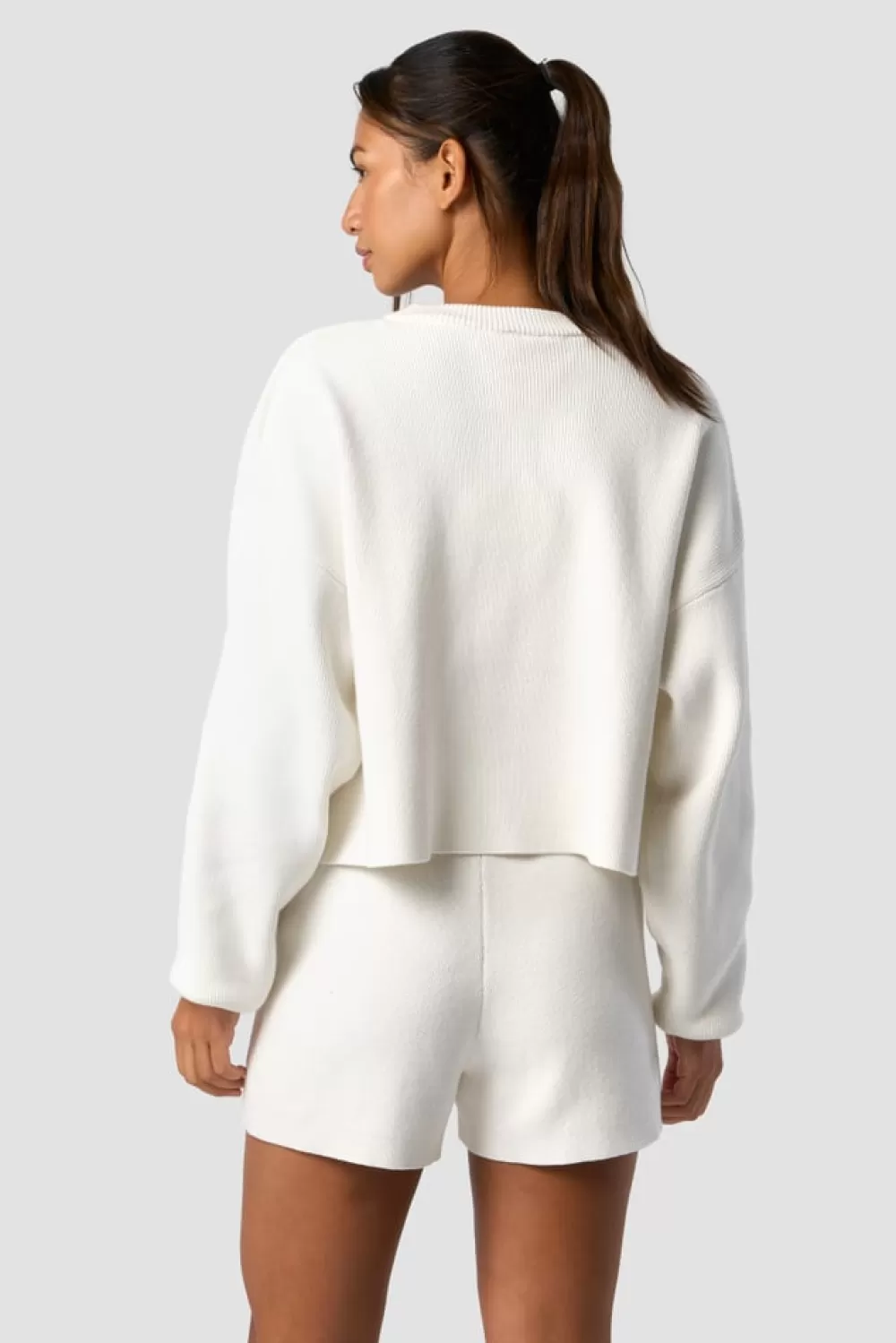 Women ICIW Soft Knit Oversized Cropped Crewneck White