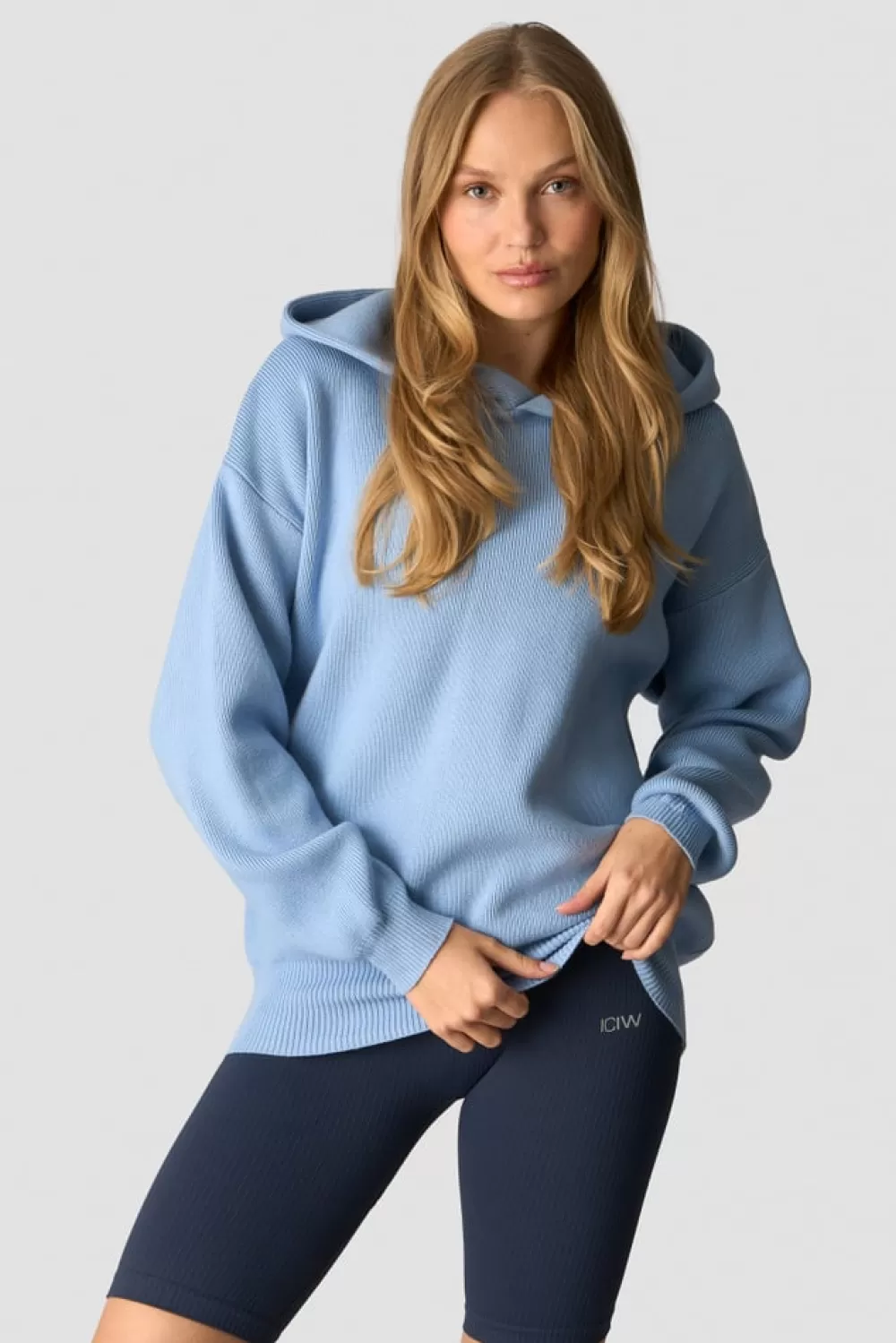 Women ICIW Soft Knit Oversized Hoodie Light Blue