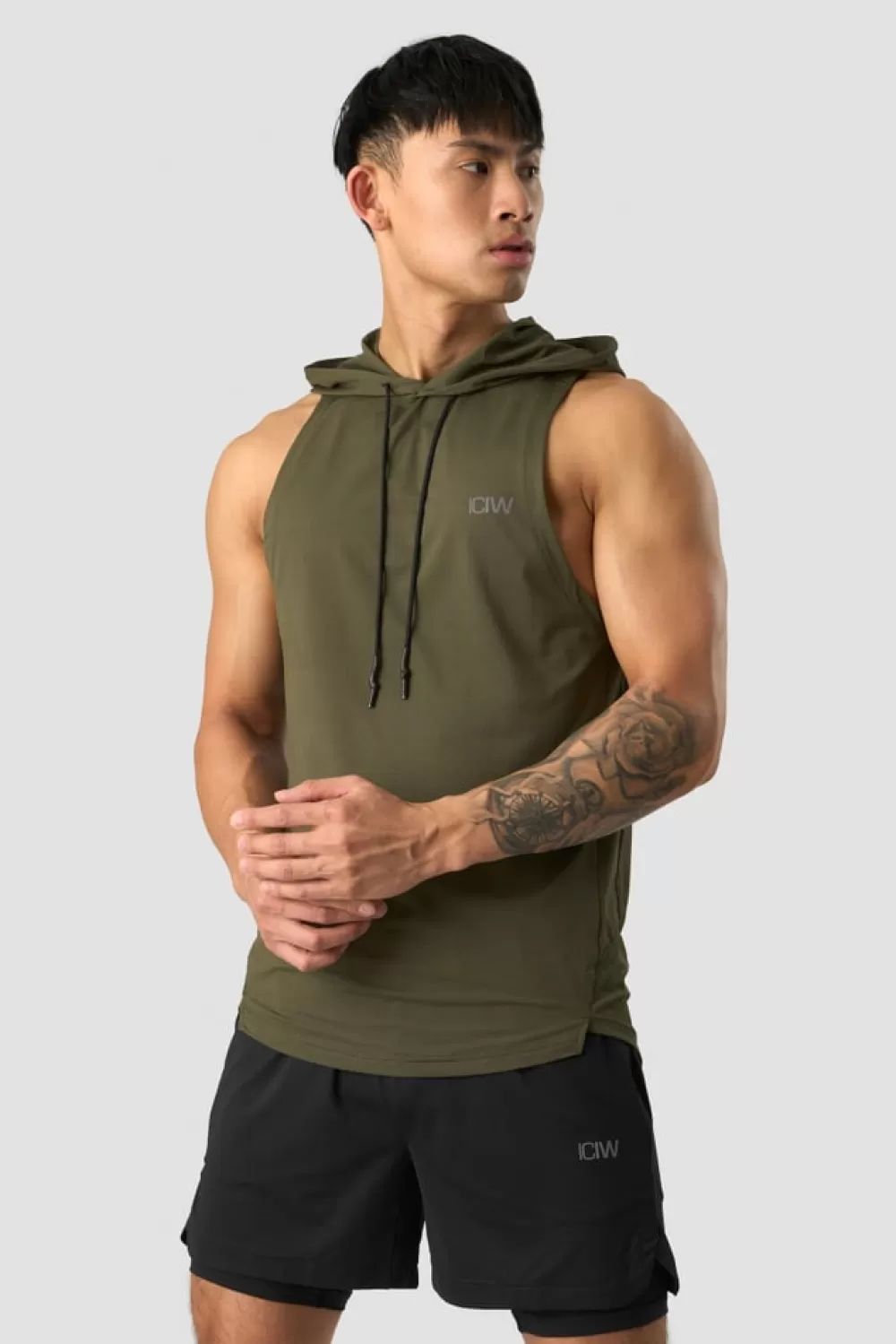 ICIW Stride Sleeveless T-shirt Hoodie Men Dark Green