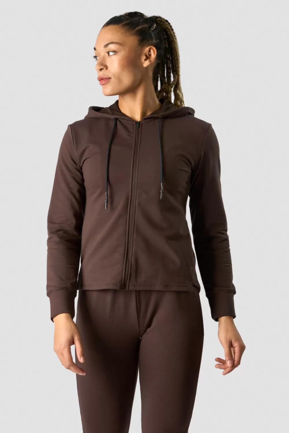 Women ICIW Stride Zip Hoodie Wmn Dark Brown