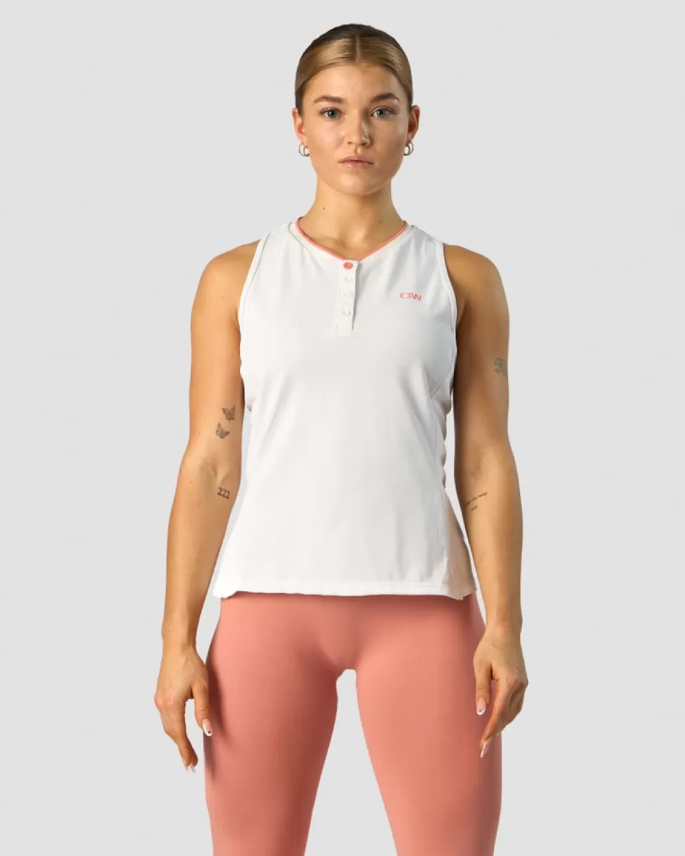 Women ICIW Training Pique Tank Top White/Coral