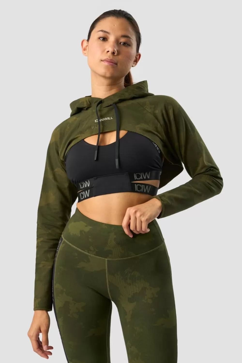 Women ICIW Ultimate Training Cropped Hoodie Green Camo